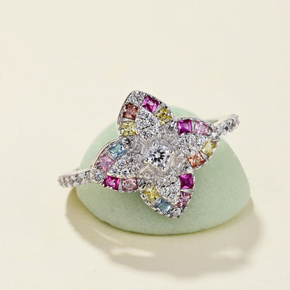 [AuraEcho]Luxurious Colorful Flower Shape Banquet Ring