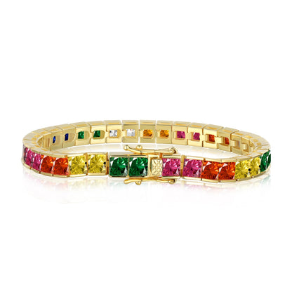 [AuraEcho]Radiant Colorful Princess Cut Tennis Bracelet