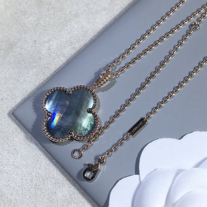 [AuraEcho]CLOVER 25MM GOLD DARK MOP BIG CLOVER NECKLACE