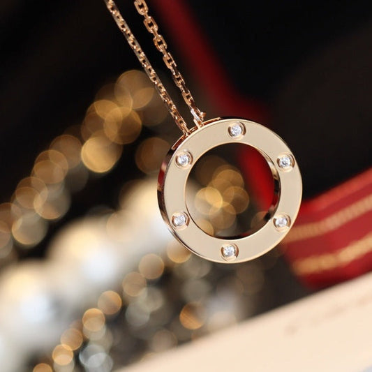 [AuraEcho]LOVE NECKLACE 16MM 6 DIAMONDS PINK GOLD