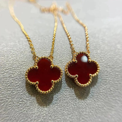 [AuraEcho]CLOVER 15MM CARNELIAN SINGLE FLOWER NECKLACE