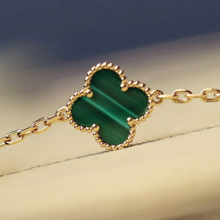 [AuraEcho]CLOVER 20 MOTIFS MALACHITE DIAMOND NECKLACE