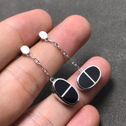 [AuraEcho]CHAINE VERSO BLACK CERAMIC SILVER EARRINGS