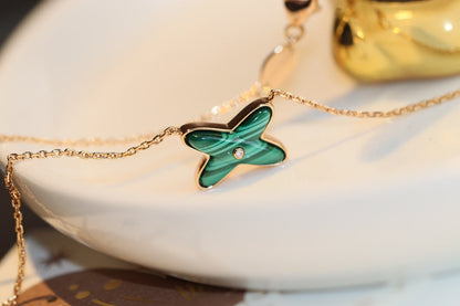 [AuraEcho]JEUX MALACHITE 1 DIAMOND PINK GOLD NECKLACE