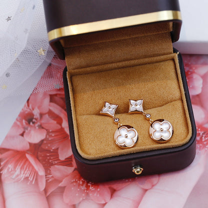 [AuraEcho]STAR AND SUN PINK GOLD MOP DROP EARRINGS