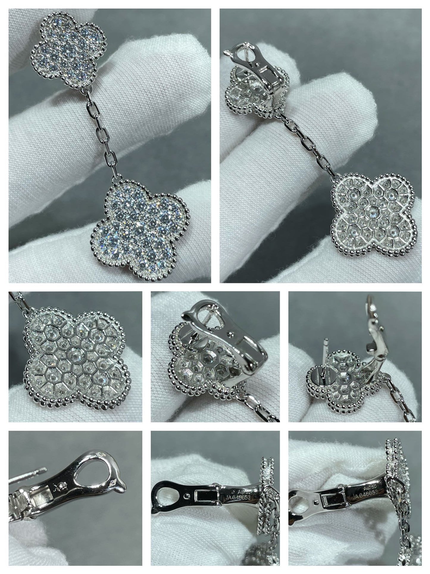 [AuraEcho]CLOVER 2 MOTIFS DIAMOND PAVED SILVER EARRINGS