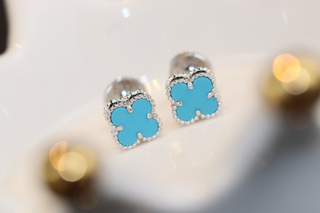 [AuraEcho]CLOVER MINI TURQUOISE SILVER STUD EARRINGS
