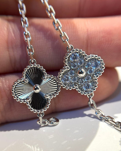 [AuraEcho]CLOVER 5 MOTIF SILVER DIAMOND BRACELET