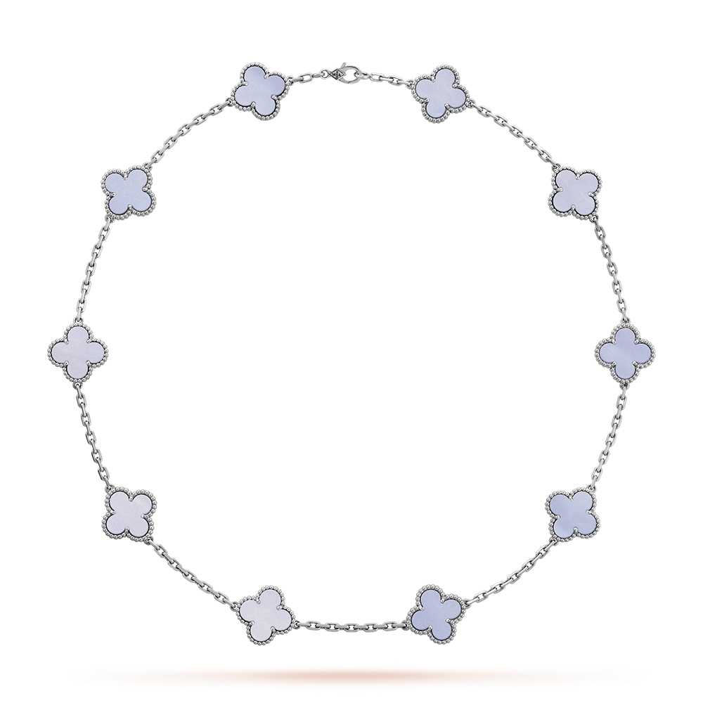 [AuraEcho]CLOVER 10 MOTIFS BLUE CHALCEDONY NECKLACE