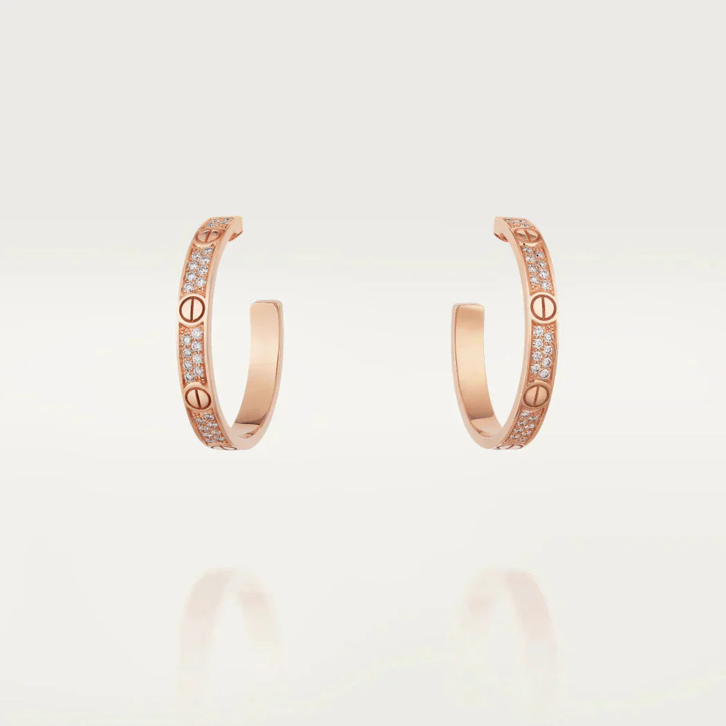 [AuraEcho]LOVE DIAMOND PINK GOLD HOOP EARRINGS