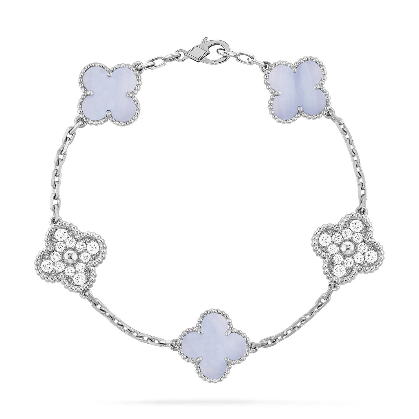 [AuraEcho]CLOVER  5 MOTIF DIAMOND PURPLE CHALCEDONY BRACELET SILVER