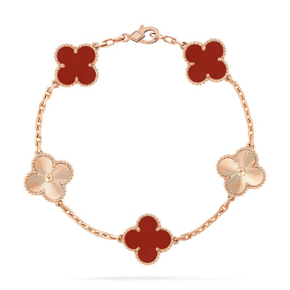 [AuraEcho]CLOVER  5 MOTIFS CARNELIAN GOLD BRACELET