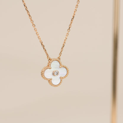 [AuraEcho]CLOVER 15MM DIAMOND WHITE FRITILLARIA NECKLACE