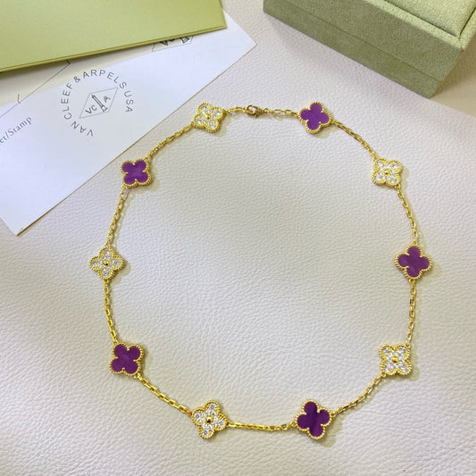 [AuraEcho]CLOVER 10 MOTIFS  PURPLE VIOLET DIAMOND NECKLACE