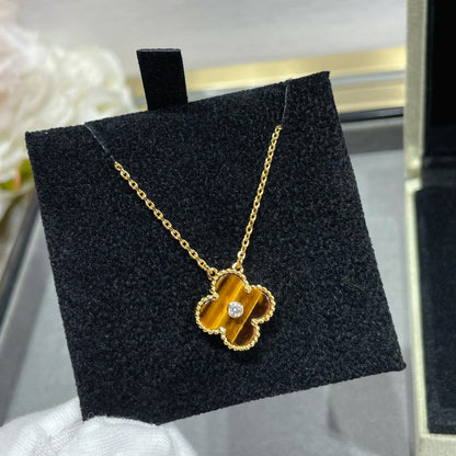 [AuraEcho]CLOVER 15MM DIAMOND AND YELLOW TIGER'S EYE AGATE necklace