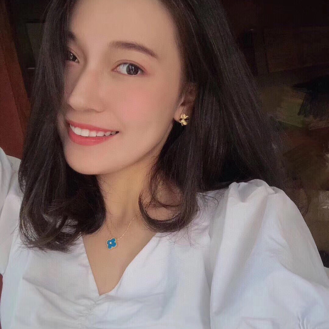 [AuraEcho]CLOVER 15MM DIAMOND AND BLUE AGATE NECKLACE