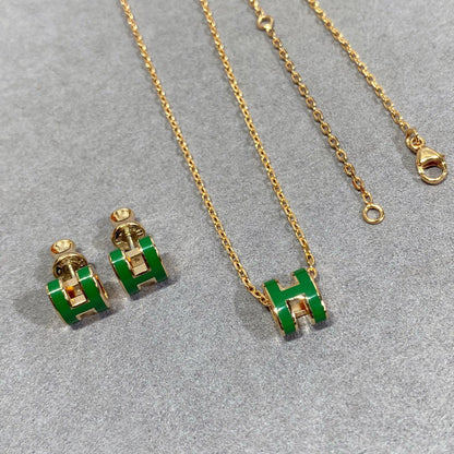 [AuraEcho]POP H GREEN NECKLACE SILVER AND GOLD