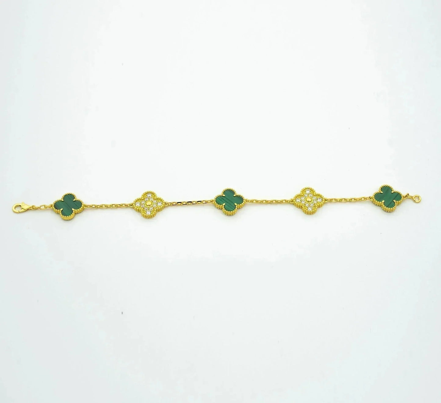 [AuraEcho]CLOVER  5 MOTIF MALACHITE DIAMOND BRACELET