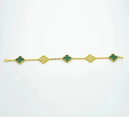 [AuraEcho]CLOVER  5 MOTIF MALACHITE DIAMOND BRACELET