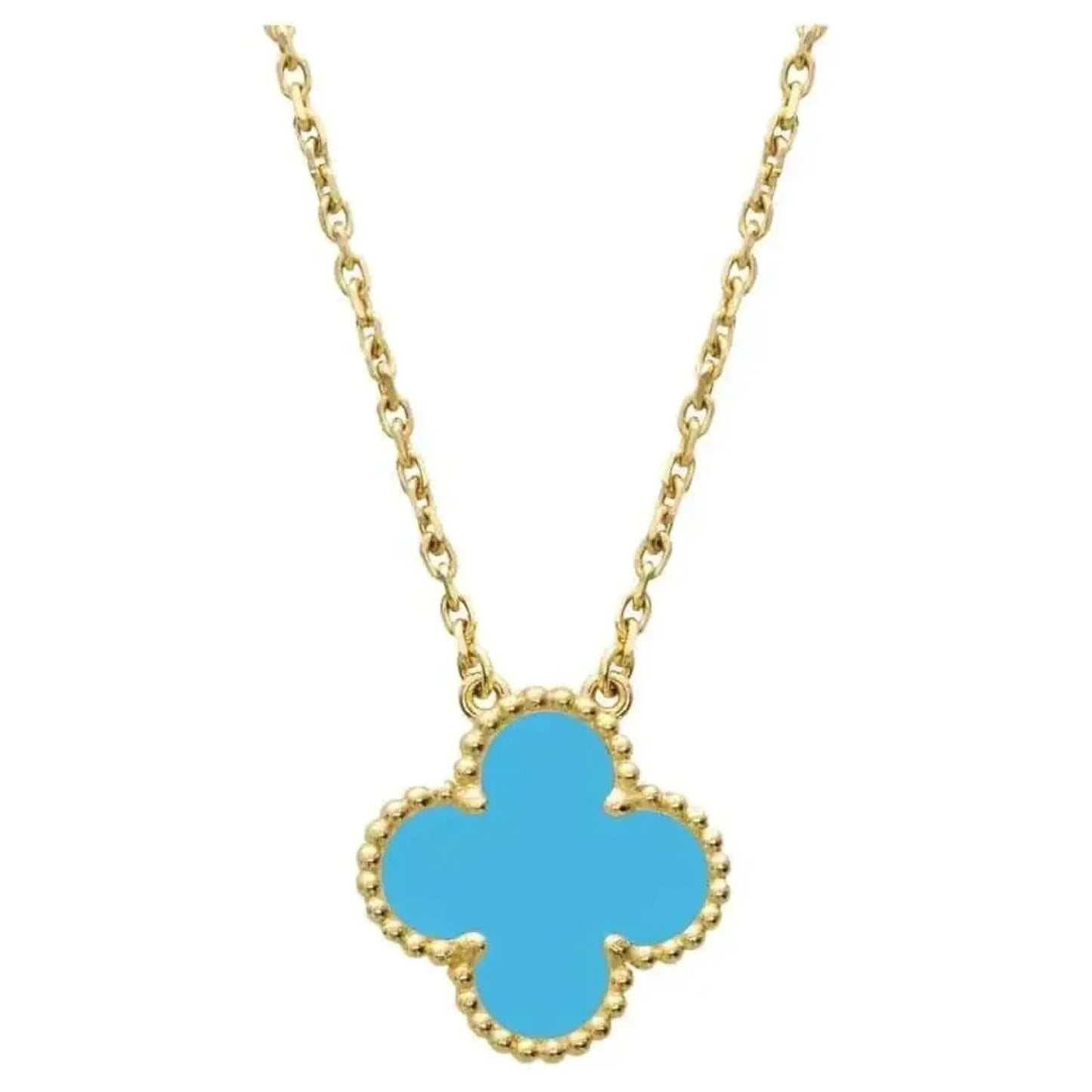 [AuraEcho]CLOVER 15MM VINTAGE TURQUOISE NECKLACE