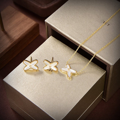 [AuraEcho]JEUX DE WHITE MOP GOLD DIAMOND EARRINGS