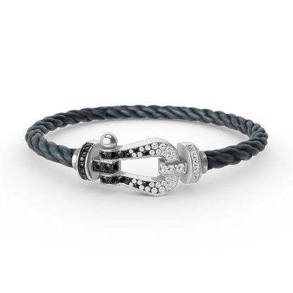 [AuraEcho]FORCE LARGE HORSESHOE BLACK WHITE DIAMOND BRACELET SILVER