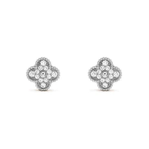 [AuraEcho]CLOVER 1 MOTIFS DIAMOND STUD EARRINGS SILVER