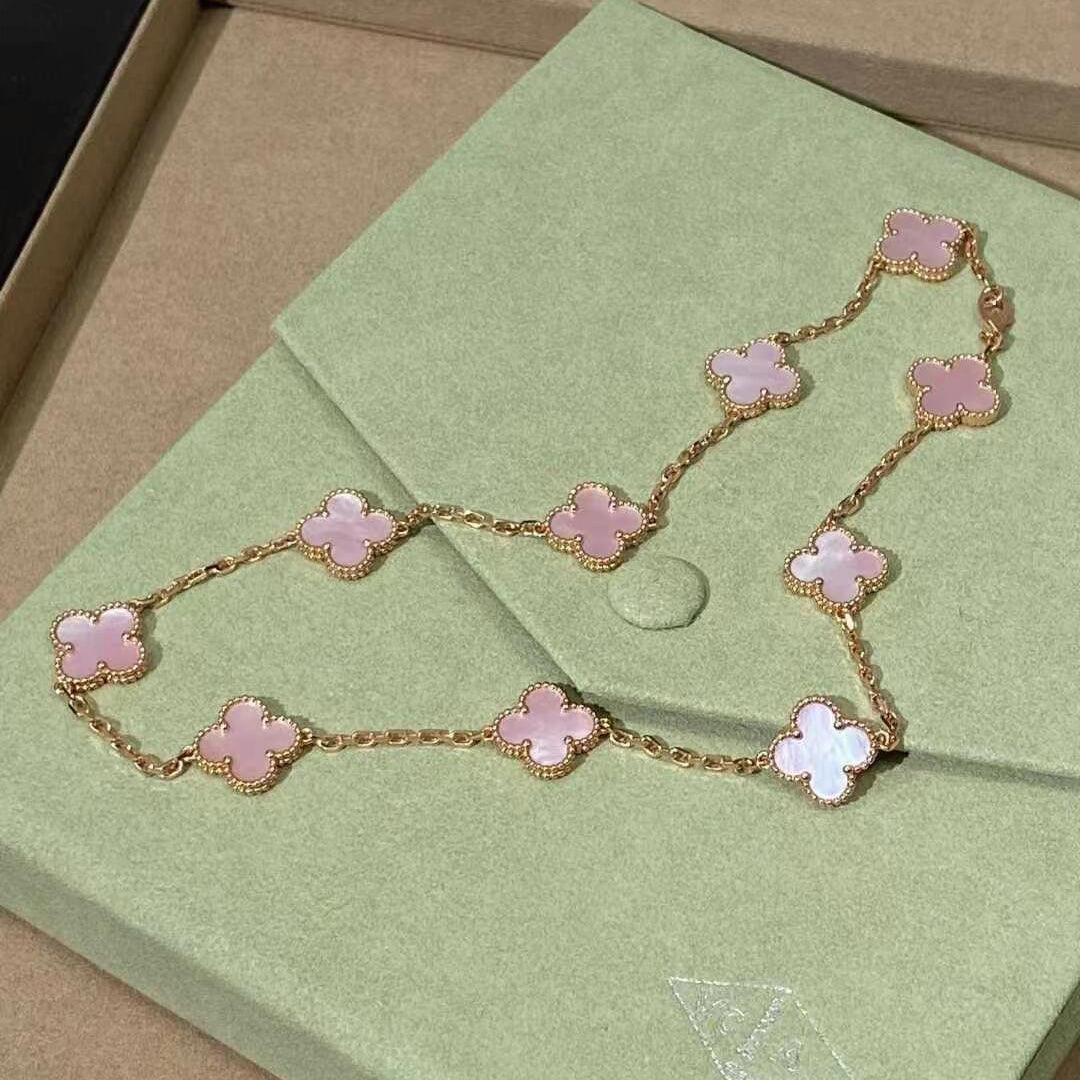 [AuraEcho]CLOVER 10 MOTIFS PINK MOP NECKLACE