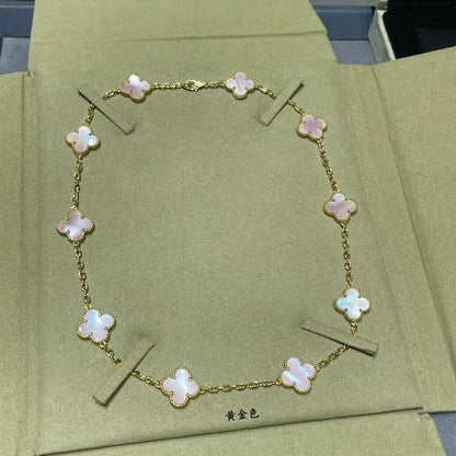 [AuraEcho]CLOVER 10 MOTIFS PINK MOP NECKLACE
